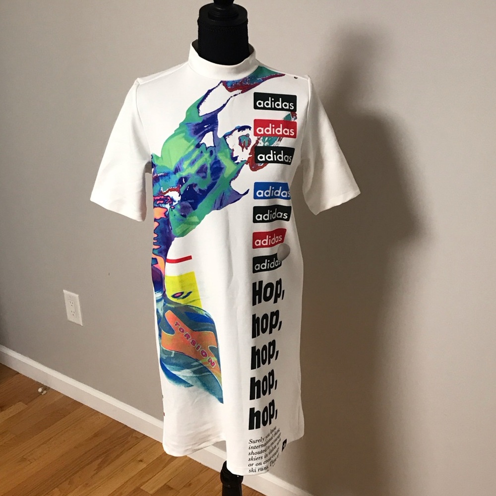 Adidas White Dress with Vibrant Graphic